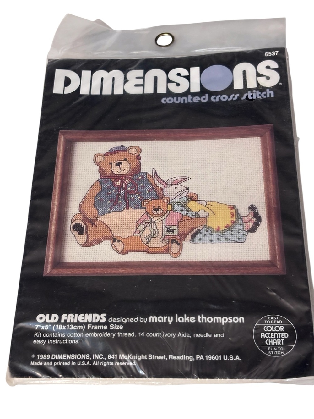 Vtg ‘89 Dimensions Counted Cross Stitch Kit Old Friends Teddy Bear #6537, 7”x5”